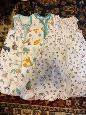 Mosebears White Sleep Sack with Mint & Gray Safari Animal Print